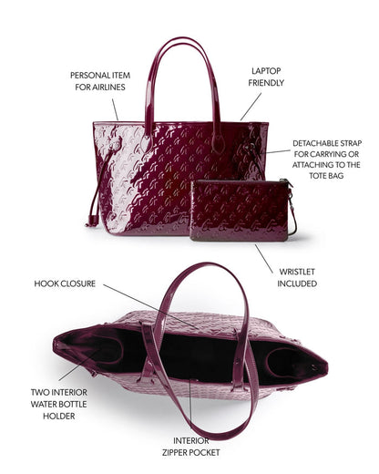 MONOGRAM GLAM TOTE WITH WRISTLET - MIRROR BURGUNDY