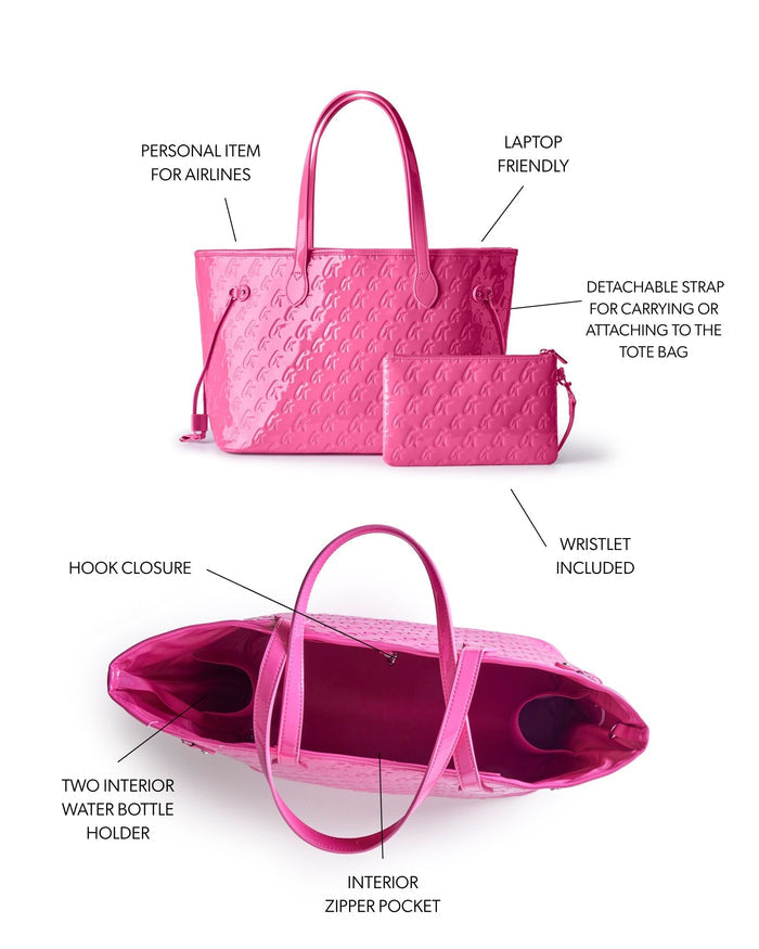 MONOGRAM GLAM TOTE WITH WRISTLET - MIRROR HOT PINK