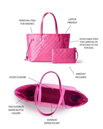 MONOGRAM GLAM TOTE WITH WRISTLET - MIRROR HOT PINK