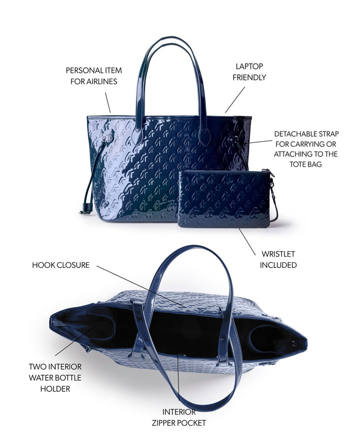 MONOGRAM GLAM TOTE WITH WRISTLET - MIRROR NAVY