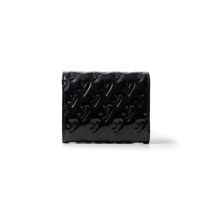 Black Monogram Gold Compact WOC wallet with a glossy, embossed pattern and mirror finish.