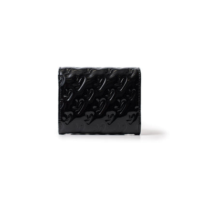 Black Monogram Gold Compact WOC wallet with a glossy, embossed pattern and mirror finish.
