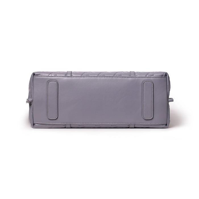 Gray Monogram Sleek Tote bag with a smooth finish, rectangular shape, and subtle branding details on the bottom.