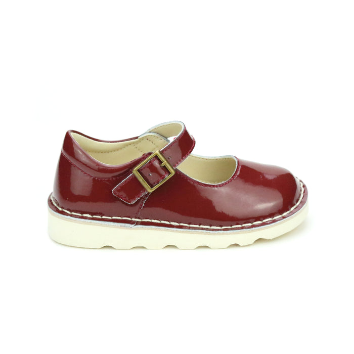 L'Amour Shoes- Gilr's Toddler Patent Maroon Mary Jane - Morgan Wedge Flat