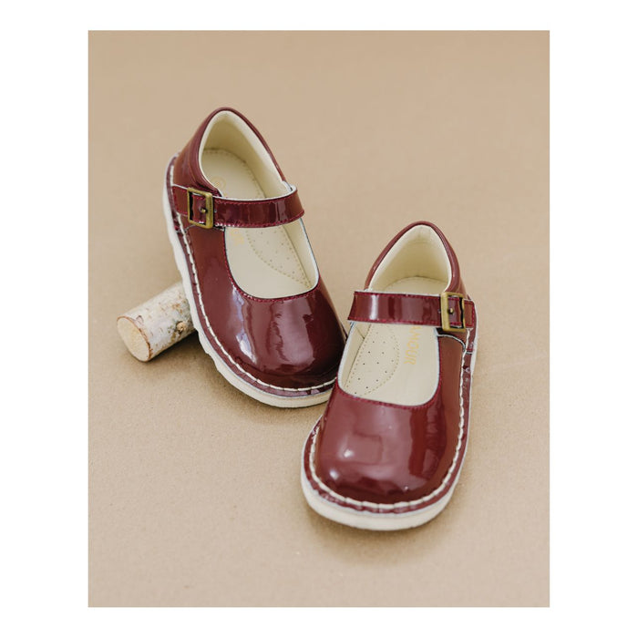 L'Amour Shoes- Girl's Toddler Patent Maroon Mary Jane - Morgan Wedge Flat