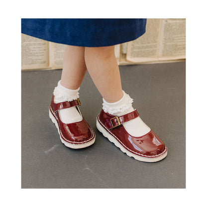 L'Amour Shoes- Girl's Toddler Patent Maroon Mary Jane - Morgan Wedge Flat