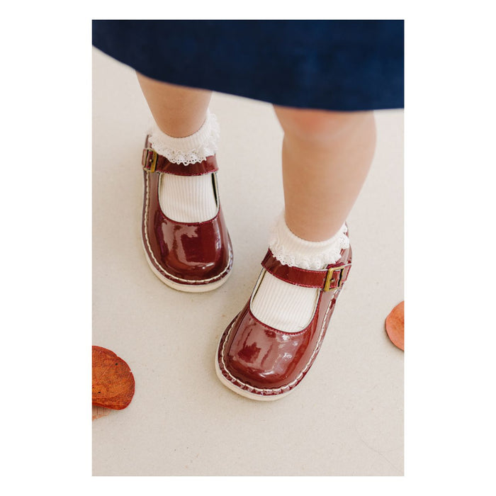 L'Amour Shoes- Girl's Toddler Patent Maroon Mary Jane - Morgan Wedge Flat