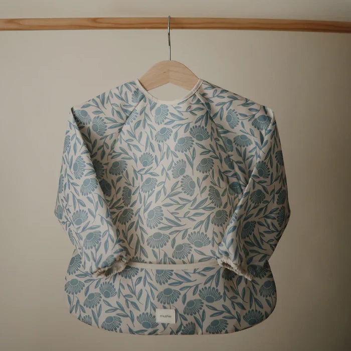 Mushie - Long Sleeve Bib in Blue Flowers