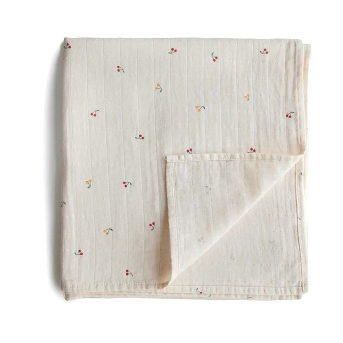 Mushie - Organic Cotton Muslin Swaddle in Cherries