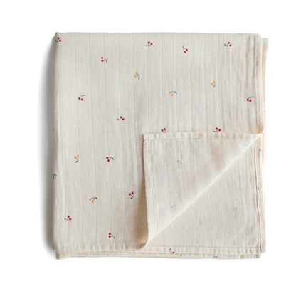 Mushie - Organic Cotton Muslin Swaddle in Cherries
