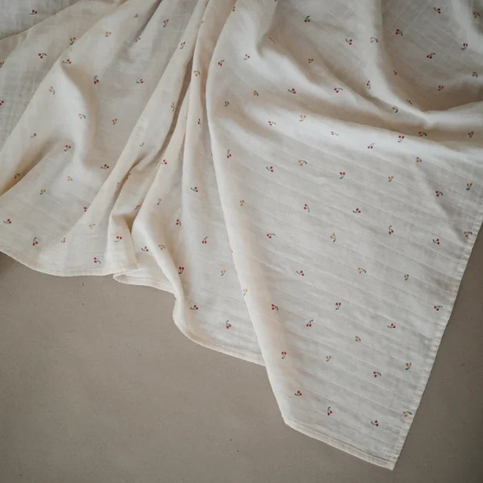 Mushie - Organic Cotton Muslin Swaddle in Cherries