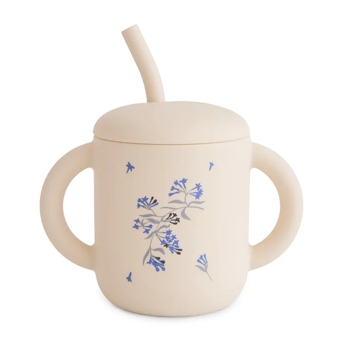 Mushie - Silicone Training Cup + Straw in Lilac Flowers