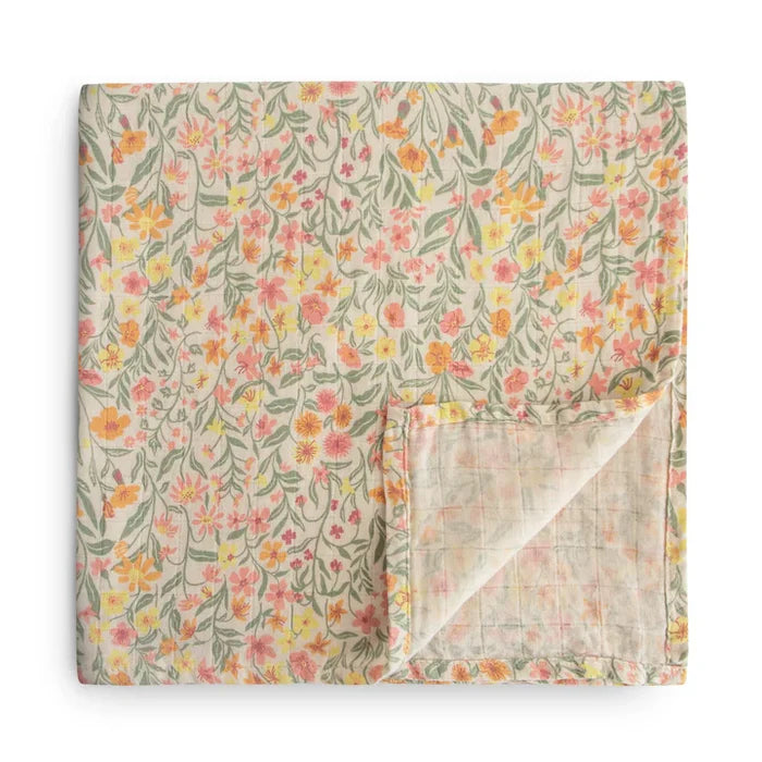 Mushie – Organic Cotton Muslin Swaddle Blanket in Pastel Blooms