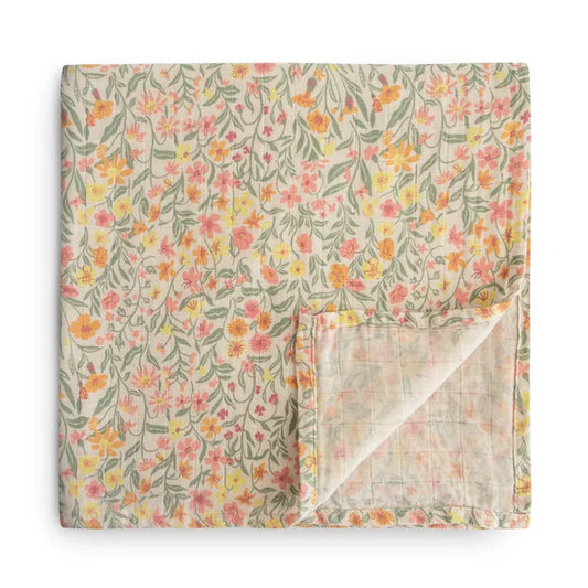 Mushie – Organic Cotton Muslin Swaddle Blanket in Pastel Blooms