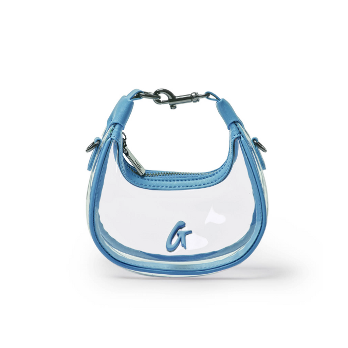 Clear hobo bag in Honolulu blue with a stylish design and a top handle, perfect for a chic, modern look.