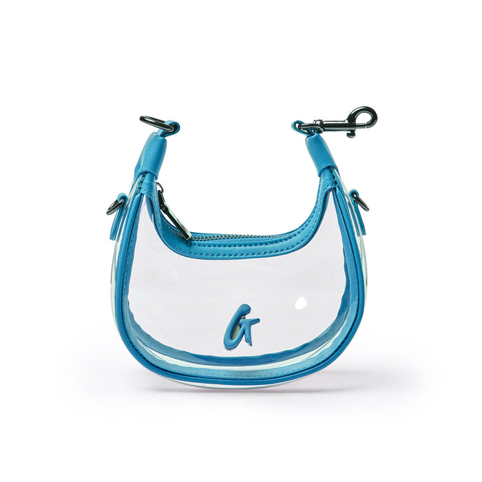Clear hobo bag in Honolulu blue with a sleek design and adjustable strap, perfect for stylish everyday use.