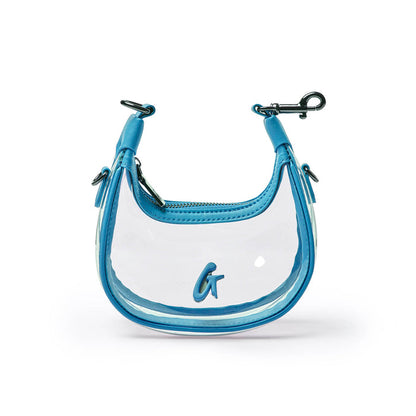 Clear hobo bag in Honolulu blue with a sleek design and adjustable strap, perfect for stylish everyday use.