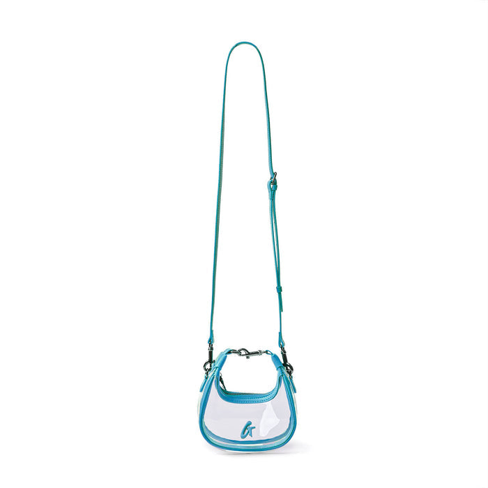 Clear hobo bag in Honolulu blue with a stylish design and adjustable strap, perfect for a chic, modern look.