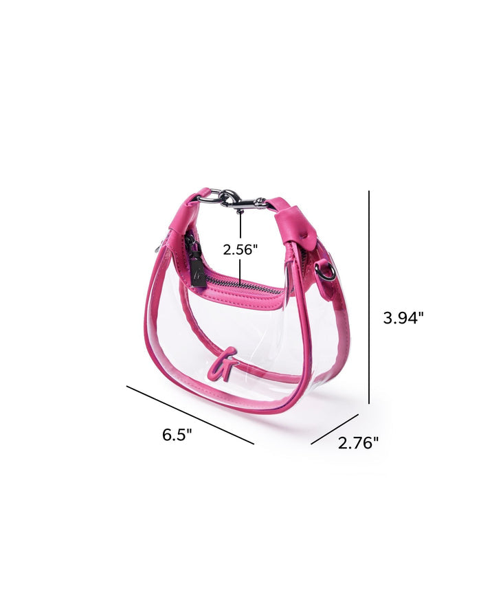 Hot pink NANO CLEAR HOBO BAG with a stylish transparent design, perfect for a chic, modern look.
