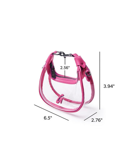 Hot pink NANO CLEAR HOBO BAG with a stylish transparent design, perfect for a chic, modern look.