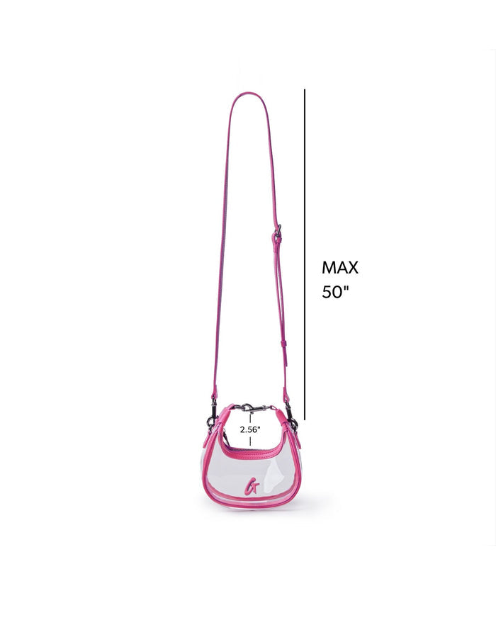 Hot pink Nano Clear Hobo Bag with adjustable strap, perfect for stylish, affordable luxury. Ideal for everyday use.