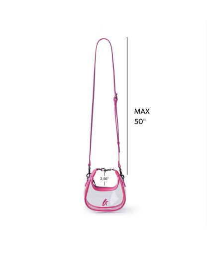 Hot pink Nano Clear Hobo Bag with adjustable strap, perfect for stylish, affordable luxury. Ideal for everyday use.