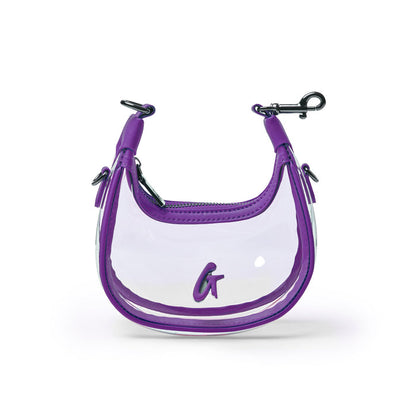 Clear hobo bag in purple with a stylish design and a secure zip closure, perfect for trendy, affordable luxury.