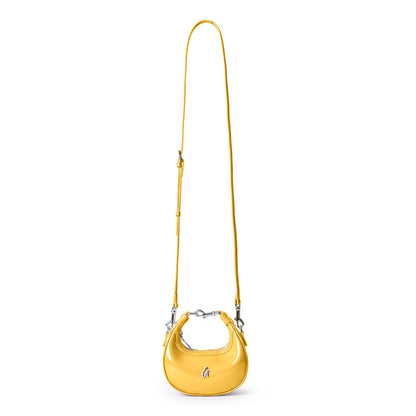Stylish Nano Mirror Hobo Bag in vibrant mirror yellow with a sleek design and adjustable strap for versatile wear.