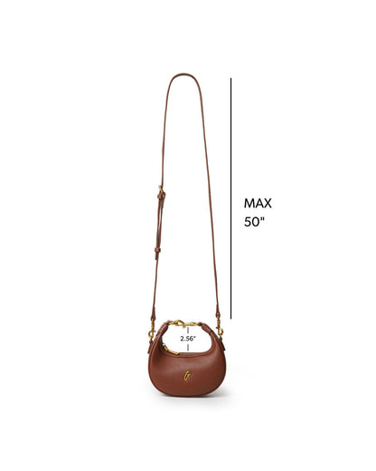 Brown Nano Pebble Hobo Bag with a stylish curved shape and adjustable strap, perfect for chic everyday use.