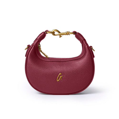 Burgundy Nano Pebble Hobo Bag featuring a textured finish and gold-tone hardware for a stylish, affordable luxury look.