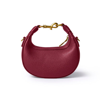 Burgundy NANO PEBBLE HOBO BAG featuring a textured finish and gold-tone hardware, perfect for stylish everyday use.