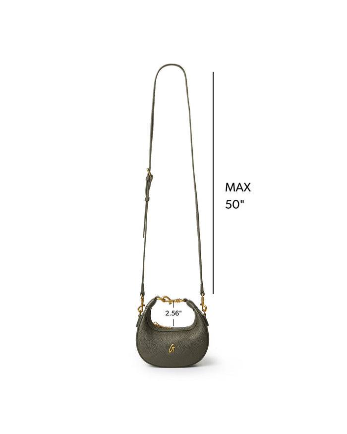 Olive green NANO PEBBLE HOBO BAG with adjustable strap and gold-tone hardware, perfect for stylish everyday use.