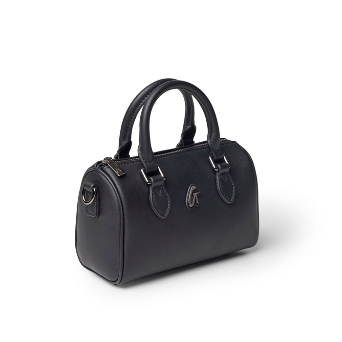 Black Nano Standard Gal Boston bag featuring a sleek design, dual handles, and a zip closure for stylish convenience.