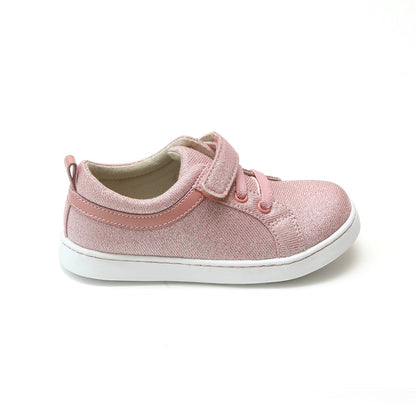 L'Amour Toddler Girls Natalie Metallic Pink Textile Playground Sneaker - Lamourshoes.com