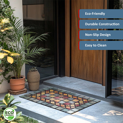 Nicoman Elegant Tile Effect Doormat - Blue Edge