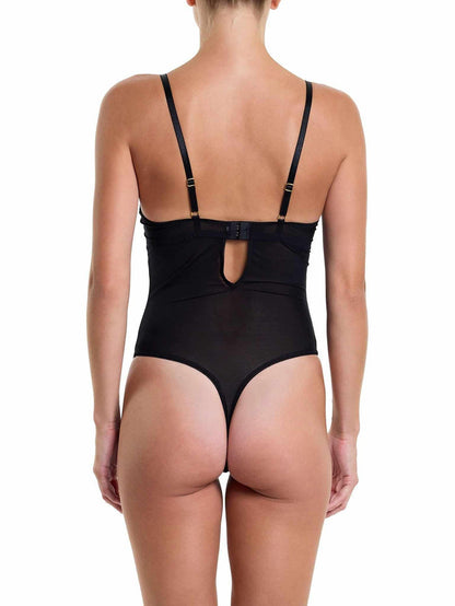 &oh™ Dark Romance Black Underwire Bodysuit - Back View with Keyhole Detail | Hanky Panky