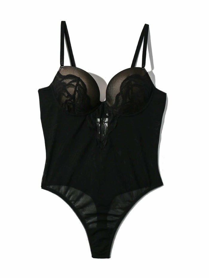 &oh™ Dark Romance Black Lace Mesh Underwire Bodysuit - Flat Lay | Hanky Panky