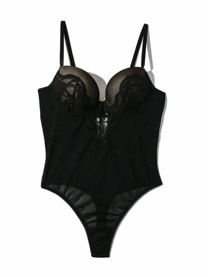 &oh™ Dark Romance Black Lace Mesh Underwire Bodysuit - Flat Lay | Hanky Panky