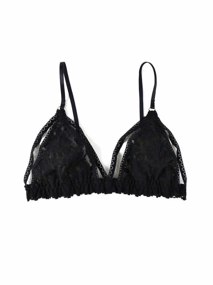 &oh™ Trina Black Lace Bralette - Flat Lay, Triangle Cup and Scalloped Band Detail | Hanky Panky