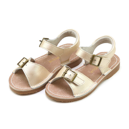 Olivia Champagne Leather Buckle Open Toe Sandal - L'Amour Shoes