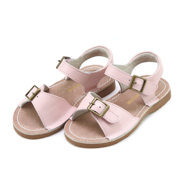 Olivia Dusty Pink Leather Buckle Open Toe Sandal - L'Amour Shoes