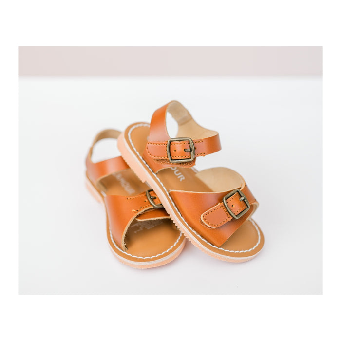 Toddler Girl's Velcro Sandal - Cognac Leather - L'Amour Shoes Olympia