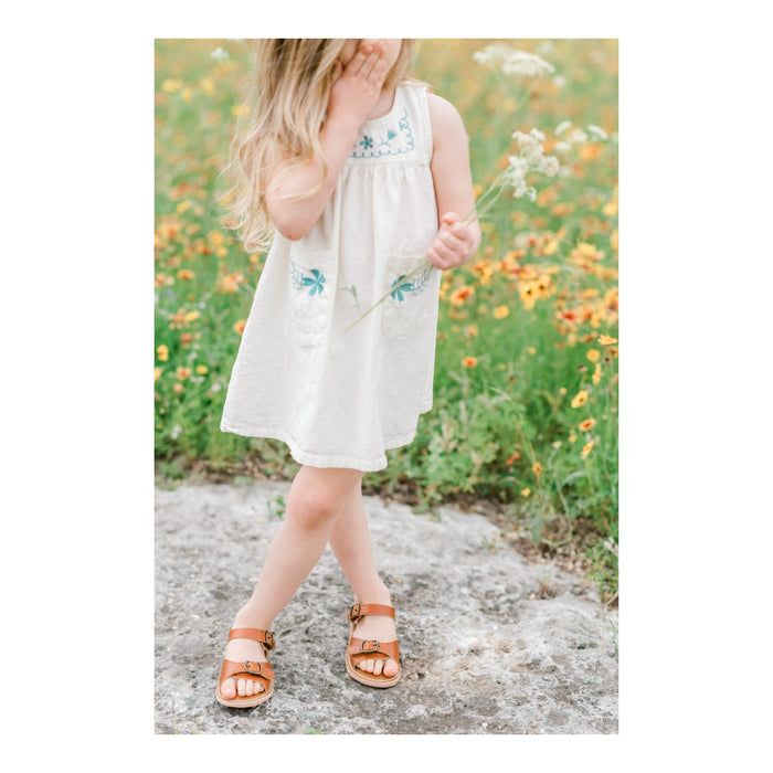 Toddler Girl's Velcro Sandal - Cognac Leather - L'Amour Shoes Olympia