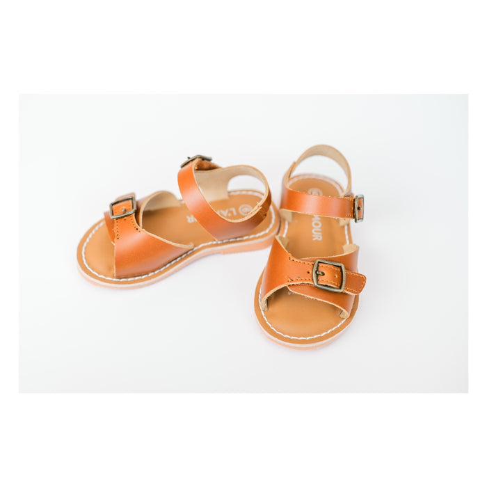 Toddler Girl's Velcro Sandal - Cognac Leather - L'Amour Shoes Olympia