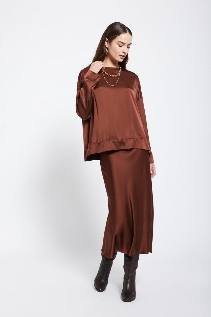 Ottod'ame Gonna Longuette In Raso Marrone Donna