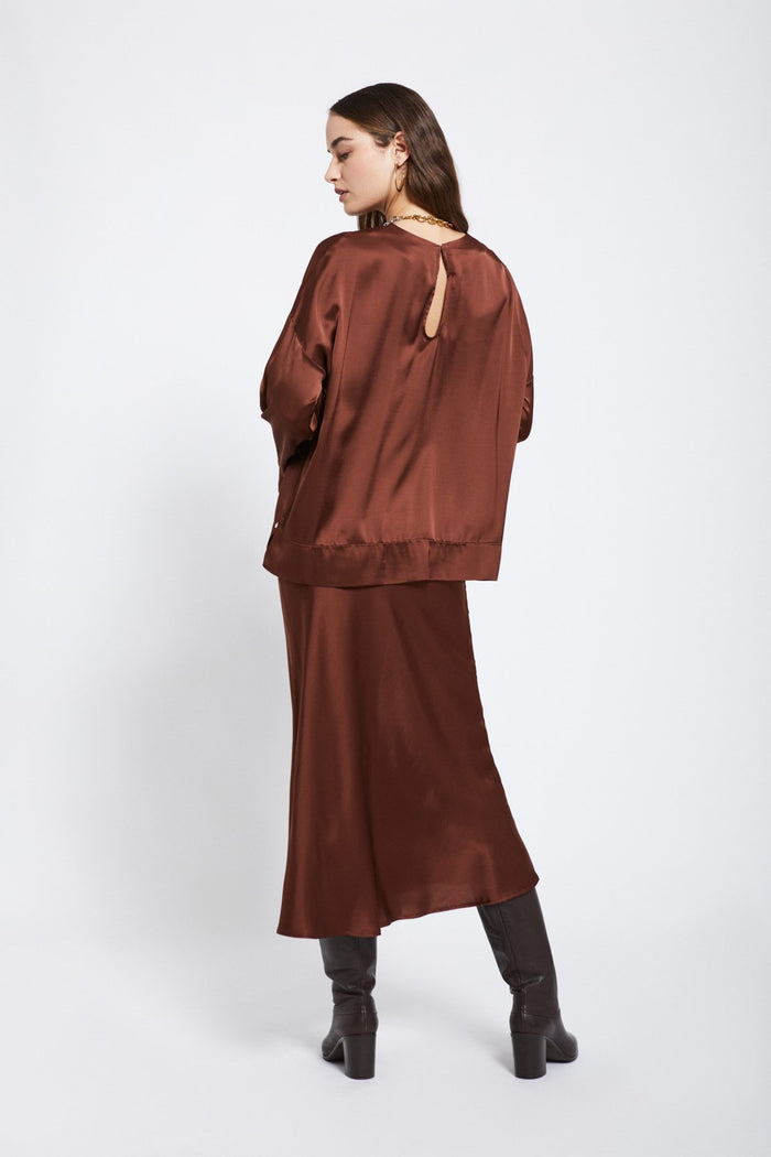 Ottod'ame Gonna Longuette In Raso Marrone Donna