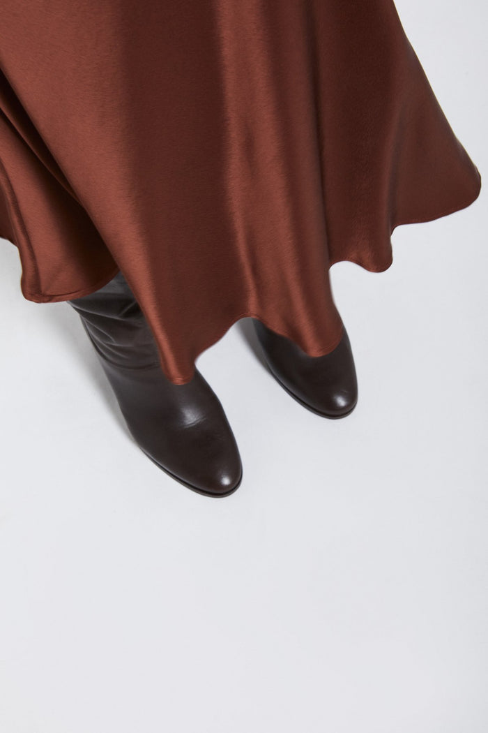 Ottod'ame Gonna Longuette In Raso Marrone Donna