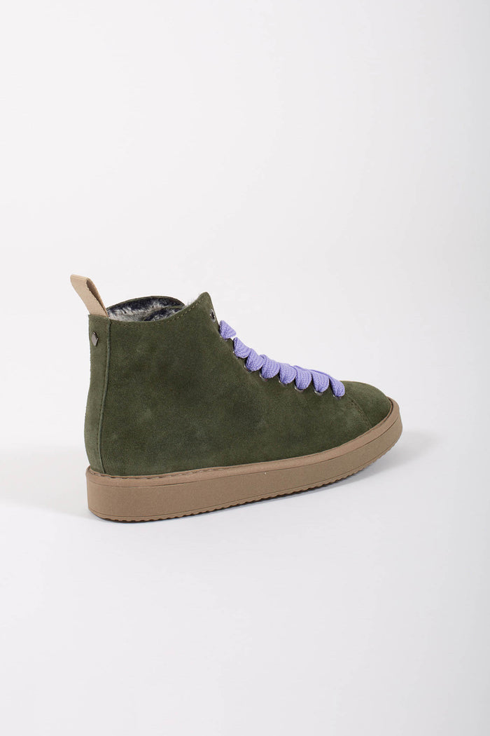 Panchic Ankle Boot Suede Faux Fur Verde Donna