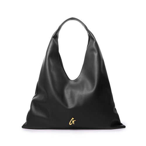 Black pebble hobo shoulder bag with a sleek design and a subtle logo, perfect for stylish, everyday use.