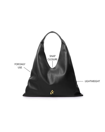 Lightweight black pebble hobo shoulder bag with snap closure, ideal for daily use and stylish versatility.